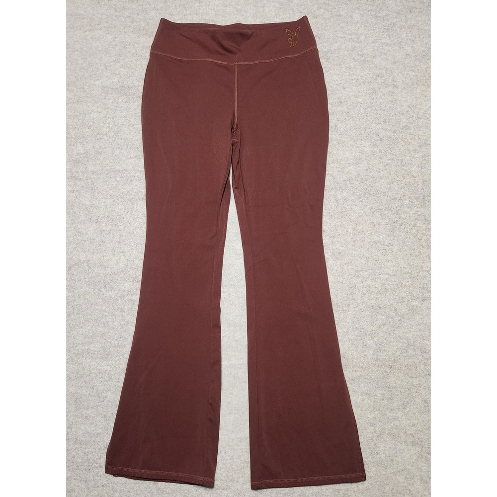 Playboy Bunny Pacsun Flare Leggings Brown Rhinestone Logo Women's Size M‎